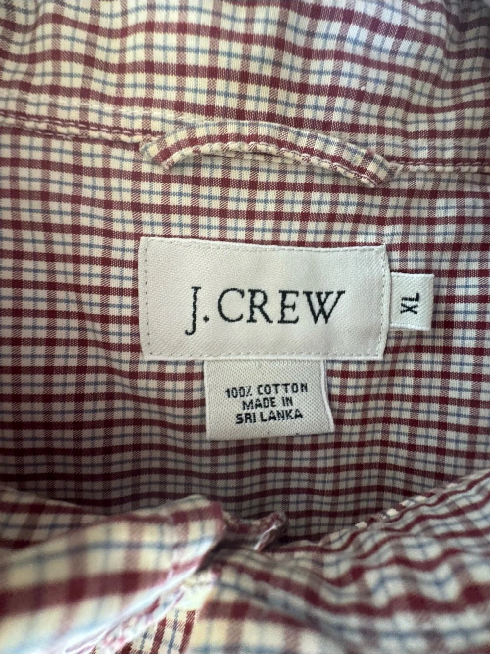 J. Crew Men’s XL Short Sleeve Button Down Shirt Red White Blue Micro-Check
